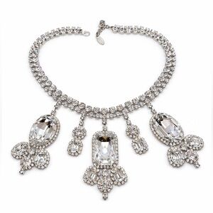 Creations Georgianni Statement Necklace Clear Crystal Rhinestone Bib Signed 18in